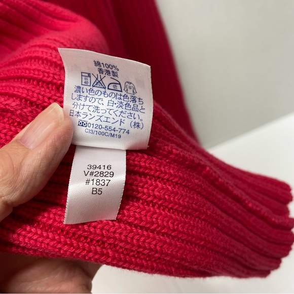 Vintage Lands End Red Full Zip Large Cardigan Y2K Cable Knit 100% Baumwolle - Picture 7 of 12